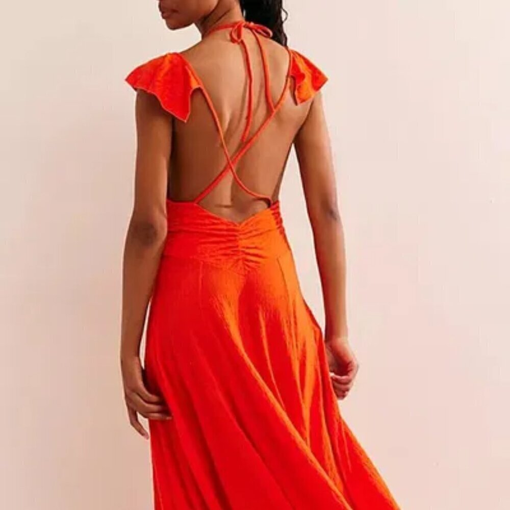 Free People Bright Red Maxi Dress with Flutter Straps - Picture 5 of 7